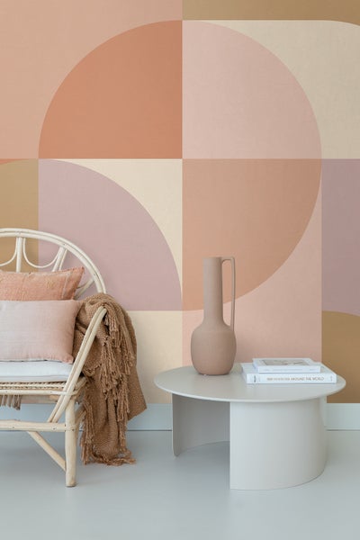 ESTAhome Fototapete Kreise im Bauhaus-Stil Terrakottarosa, Violett und Beige - 250 x 279 cm - 159367