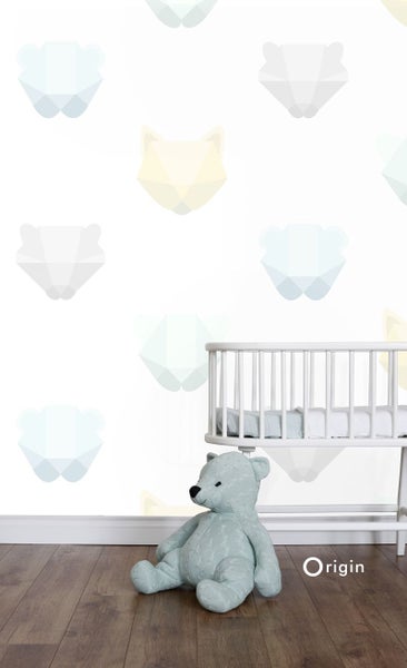 Origin Wallcoverings Fototapete Origami Tierköpfe Pastell Mintgrün, Pastellblau, Pastellgelb, Hellgrau und Weiß - 200 x 279 cm - 357208