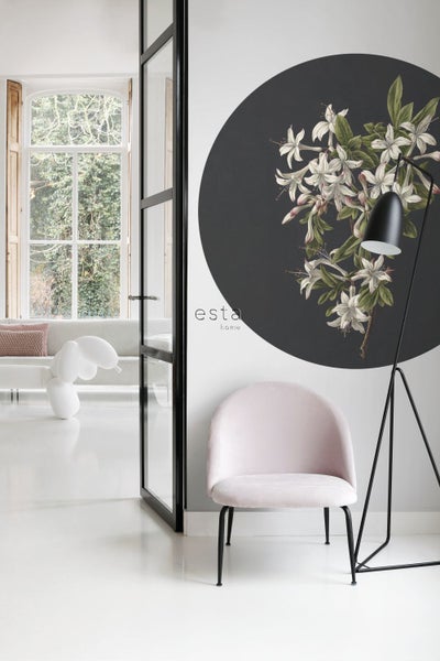 ESTAhome selbstklebende runde Tapete Blüte Hellrosa und Schwarz - Ø 140 cm - 159016