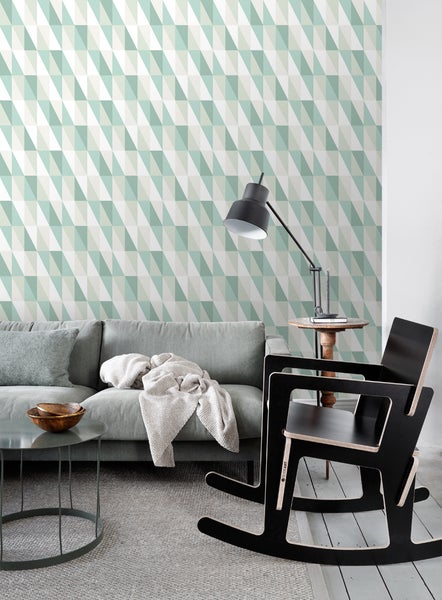 ESTAhome Tapete grafische Dreiecke Mintgrün und Blau - 53 cm x 10.05 m - 138920