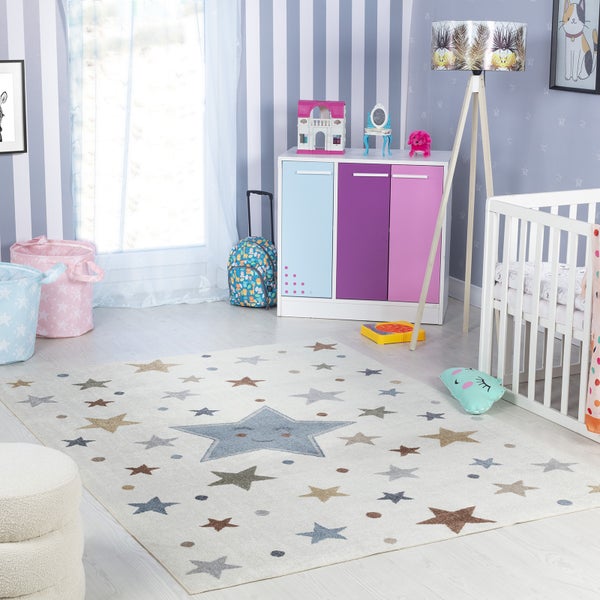 Maschinenwaschbarer Kinderteppich Sterne Mehrfarbig/Blau 120x170 cm SUPERMAMA