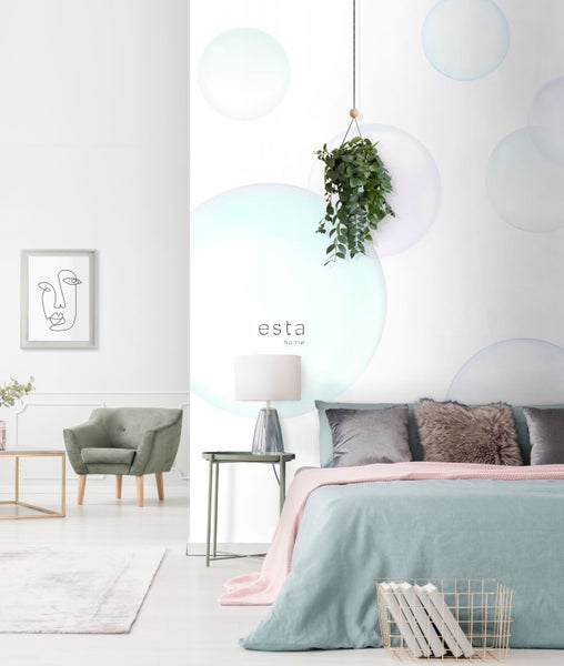 ESTAhome Fototapete große Blasen Lila, Hellrosa, Mintgrün und Blau - 250 x 279 cm - 158859