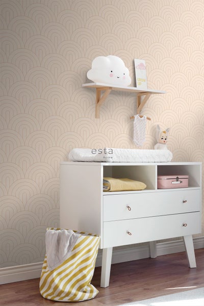 ESTAhome Tapete Art Decó Muster Pfirsichrosa und Roségold - 53 cm x 10.05 m - 139216
