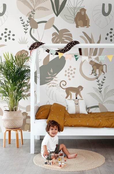 ESTAhome Fototapete Affen Beige und Grün - 200 x 279 cm - 159244