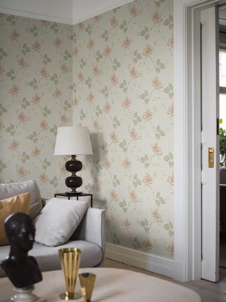 Borastapeter Tapete Blumen Beige und Grün - 53 cm x 10.05 m - 660835