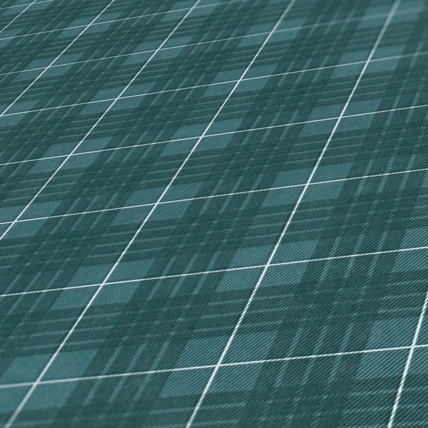 Szene mit gemusterten Tapeten, Kommode aus Holz, Topfpflanze und Uhr