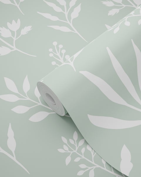 ESTAhome Tapete Blumenmuster im skandinavischen Stil Mintgrün - 53 cm x 10.05 m - 139085
