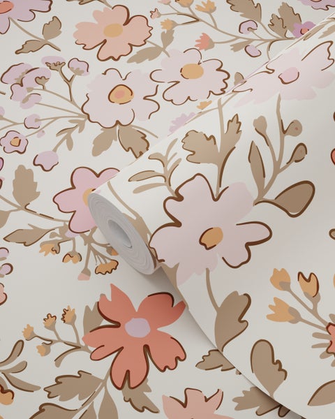 ESTAhome Tapete Blumen Lila und Orange - 53 cm x 10.05 m - 131327