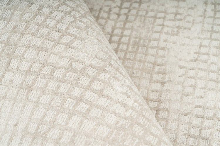 Kurzflor Teppich Etherealuxe Creme Viskose Vintage-Design, Used-Look, Uni handgewebt 200 x 290 cm