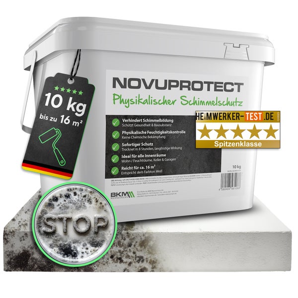 BKM Mannesmann NOVUPROTECT physikalischer Schimmelschutz, 10 Kilogramm Eimer für Innenräume, Reichweite circa 16 Quadratmeter, Auszeichnung Spitzenklasse.