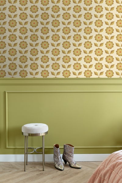 ESTAhome Tapete Blumen Olivgrün und Ockergelb - 50 x 900 cm - 130978