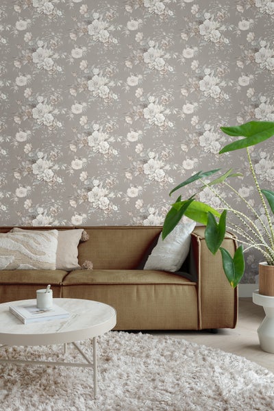 Borastapeter Tapete Blumenstillleben Taupe - 53 cm x 10.05 m - 660258