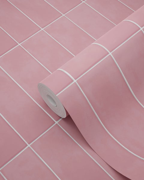 ESTAhome Tapete Fliesenmuster Rosa - 50 x 900 cm - 131535