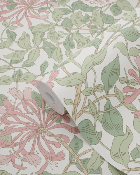 ESTAhome Tapete Blumen Grün und Rosa - 50 x 900 cm - 131029