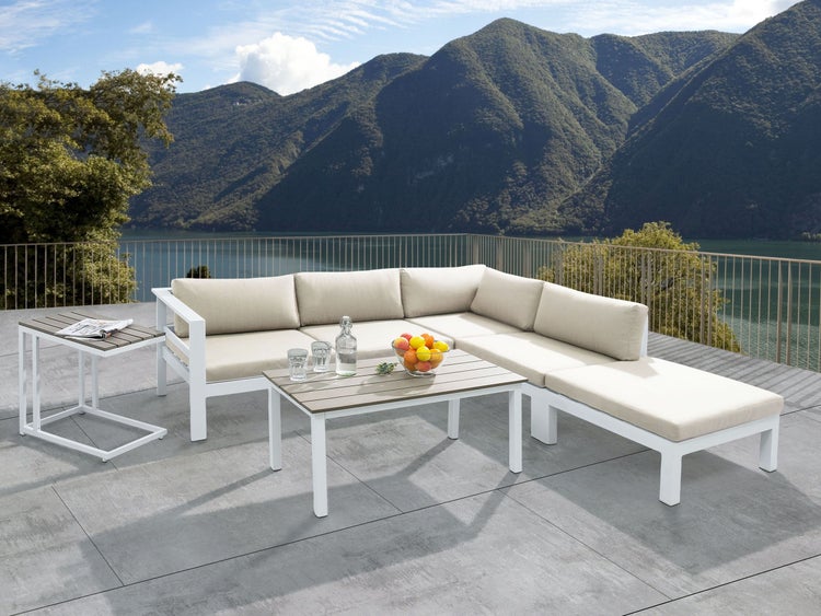 Garten Ecksofa mit Tisch 5-Sitzer MESSINA linksseitig Metall Beige
