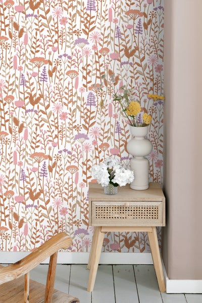 ESTAhome Tapete Feldblumen Terrakotta, Lila und Rosa - 50 x 900 cm - 131553
