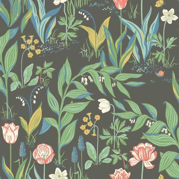 Borastapeter Tapete Blumen Schwarz und Grün - 53 cm x 10.05 m - 660424