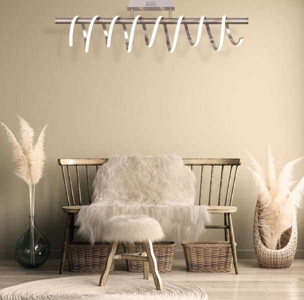 LED Deckenleuchte BELLEZA, moderne Deckenlampe aus Metall und Kunststoff in Nickel matt und  Weiß, mit fest verbauten LEDs, 100cm lang. Die ideale Beleuchtung für Wohnzimmer, Esszimmer oder Küche.