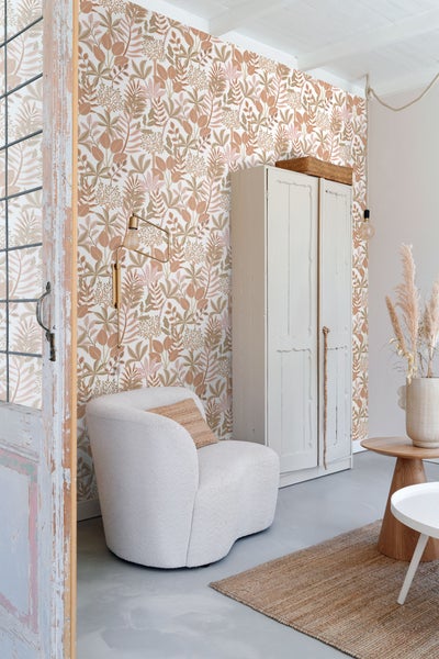 ESTAhome Tapete Blätter Terrakotta, Braun und Rosa - 50 x 900 cm - 131491