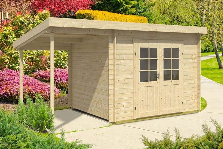 Alpholz Gartenhaus Maria mit Schleppdach aus Holz Gerätehaus mit 28 mm Wandstärke Pultdach