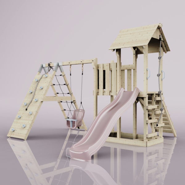 PolarPlay Spielturm Farö aus Holz in Rosa,