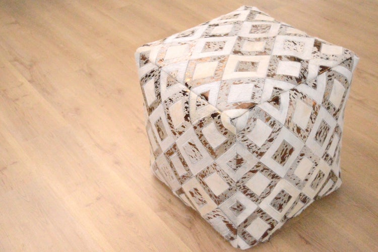 Pouf Hocker aus Leder Beige Quadrat 45 cm
