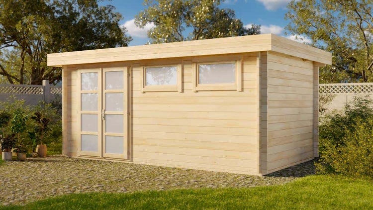 Alpholz Gartenhaus Kyara-44 ISO Gartenhaus aus Holz, Holzhaus mit 44 mm Wandstärke, Blockbohlenhaus mit Montagematerial, Naturbelassen 5x3m