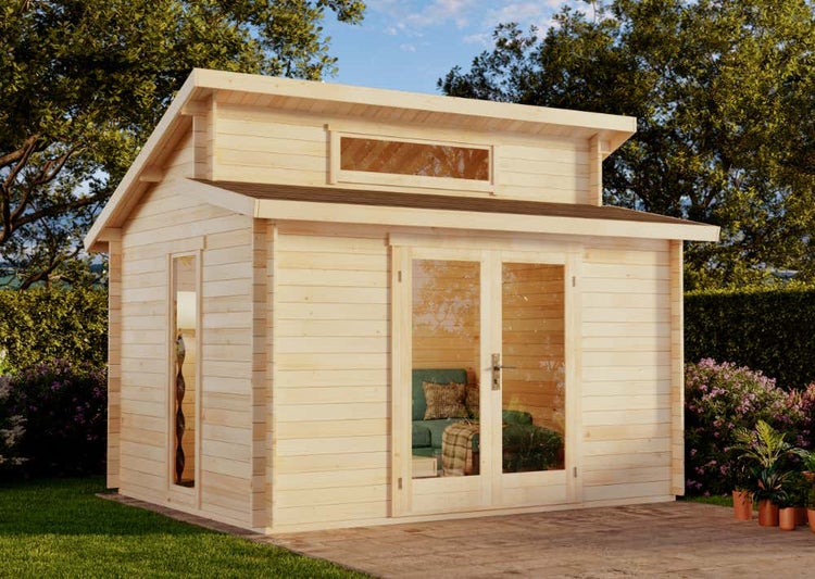 Alpholz Gartenhaus Lausitz Petite Gartenhaus aus Holz, Holzhaus mit 28 mm Wandstärke, Blockbohlenhaus mit Montagematerial, Naturbelassen 4x3,2m