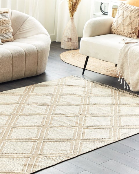 Teppich Baumwolle beige / weiß 160 x 230 cm Kurzflor KACEM