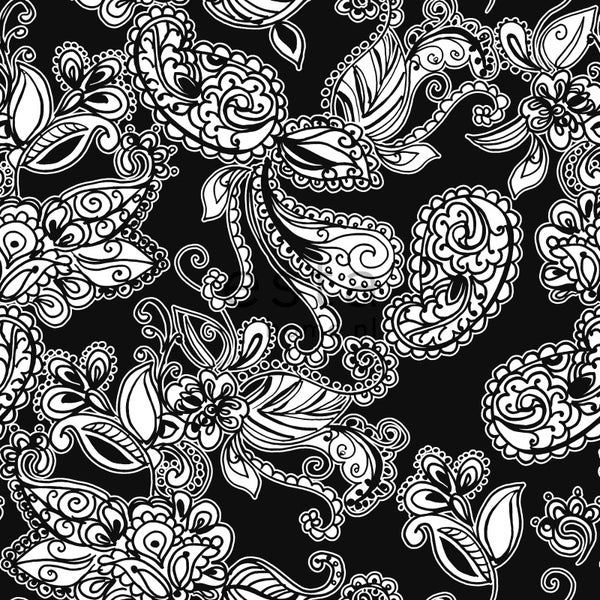 ESTAhome Tapete funky Blumen und Paisleys Schwarz und Weiß - 53 cm x 10.05 m - 136844