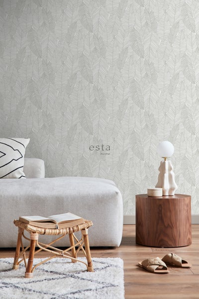 ESTAhome Tapete gezeichnete Blätter Grau - 53 cm x 10.05 m - 139009