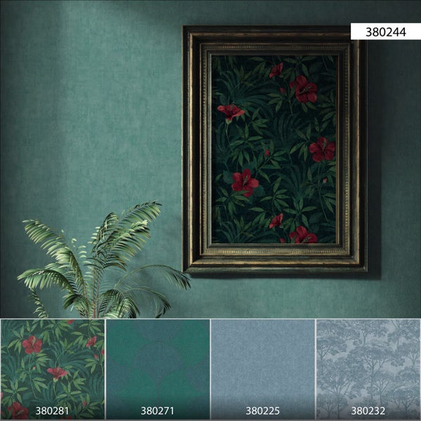 Dekorative Szene mit Kerze, Pflanze und Hasenfigur auf einem Tablett