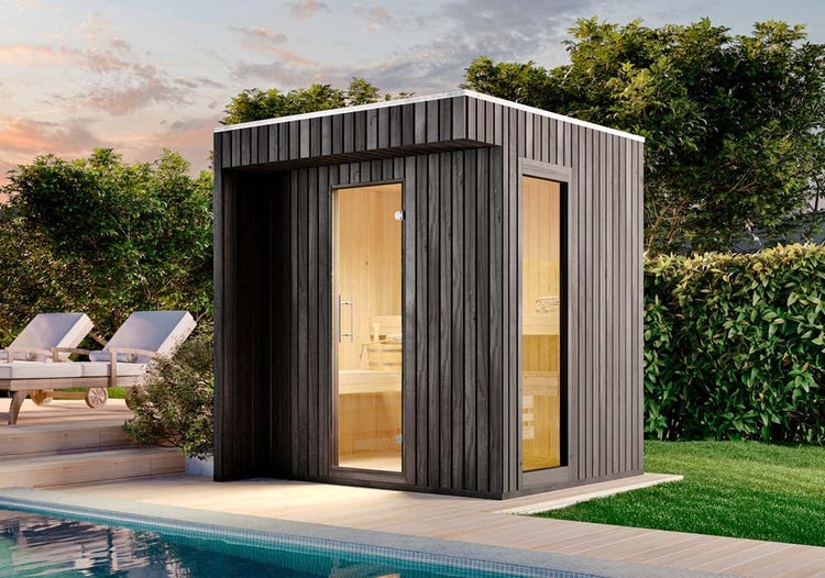 FinnTherm Saunahaus Siena Small Gartensauna 2 Sitzbänke aus Holz, Sauna mit 72 mm Wandstärke, Außensauna mit Montagematerial 2,1x2m