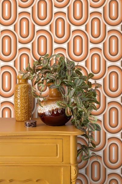 ESTAhome Tapete Retro-Ornamente Orange und Braun - 50 x 900 cm - 130983
