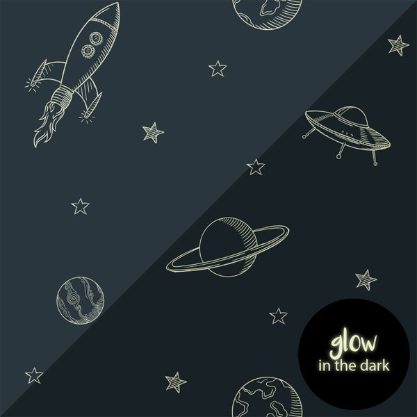 ESTAhome Glow-in-the-dark Tapete Weltraum Dunkelblau - 53 cm x 10.05 m - 139761