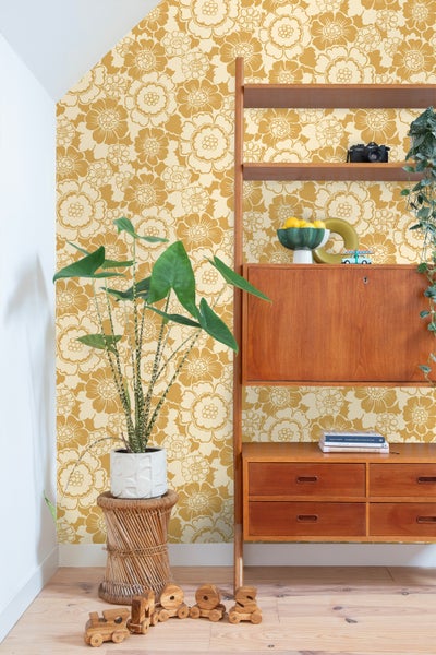 ESTAhome Tapete Retro Blumen Gelb - 50 x 900 cm - 131523
