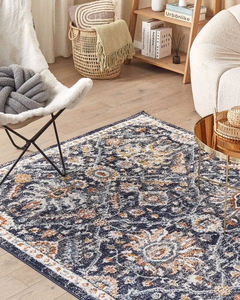 Teppich dunkelblau / beige 200 x 300 cm orientalisches Muster Kurzflor MALISHKA