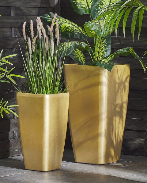 Set mit 2 Blumentöpfen MODI Stein 30 cm Gold