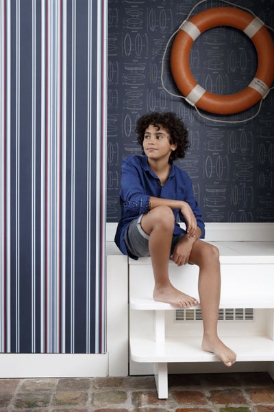 ESTAhome Tapete Streifen Marineblau und Rot - 53 cm x 10.05 m - 136419