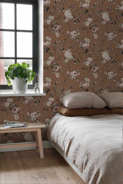 ESTAhome Tapete Blumenmuster Terrakottabraun - 50 x 900 cm - 139408