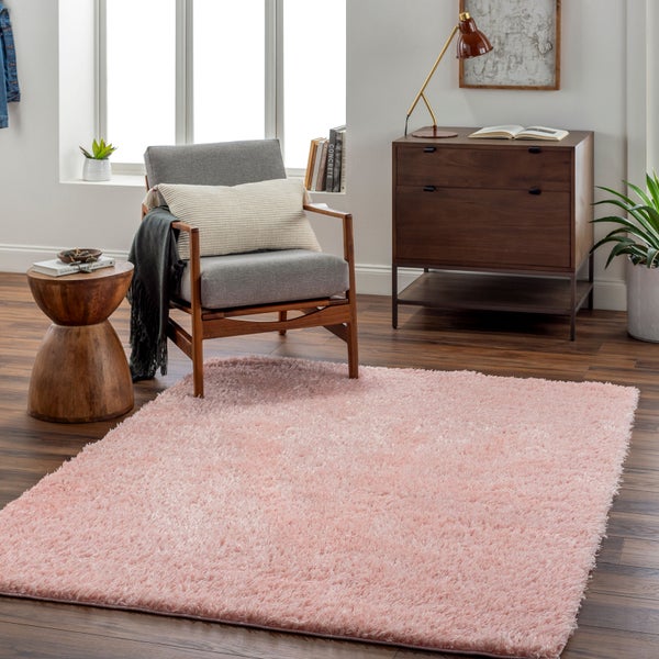 Hochfloriger Shaggy-Teppich Einfarbig Hellrosa 200x275 cm SOSO