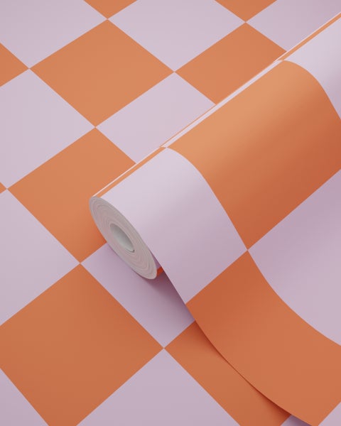 ESTAhome Tapete Karomuster Violett und Orange - 53 cm x 10.05 m - 130914