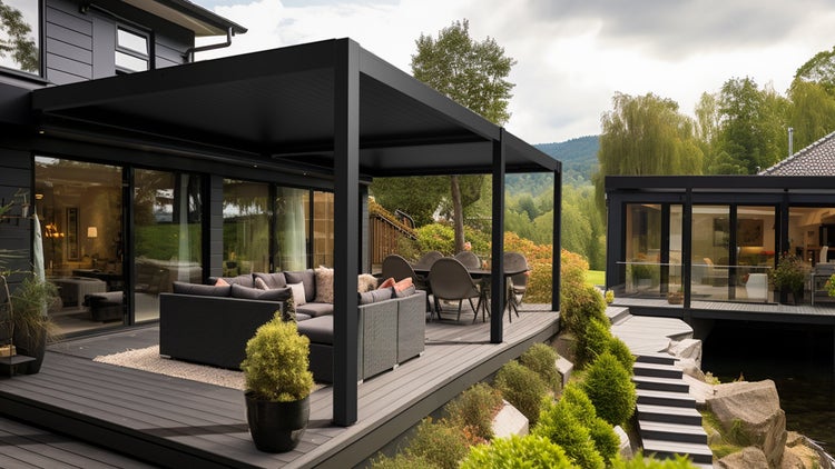 Elektrische Lamellen-Pergola 600x400 cm – Freistehend, Aluminium, motorisiert