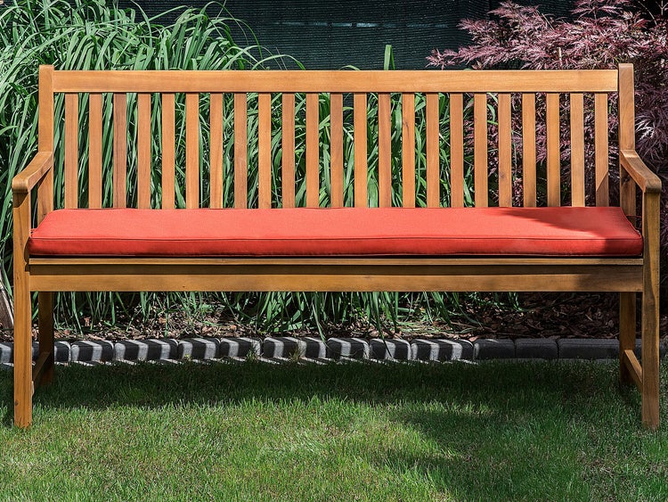 Gartenbank mit Auflage VIVARA 160 cm zertifiziertes Akazienholz Dunkelrot