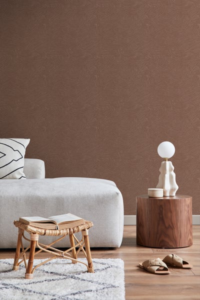 ESTAhome Tapete 3d Wellenförmige Linien Terrakottarosa - 50 x 900 cm - 131370