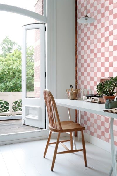 ESTAhome Tapete Karomuster Rosa und Weiß - 50 x 900 cm - 131288