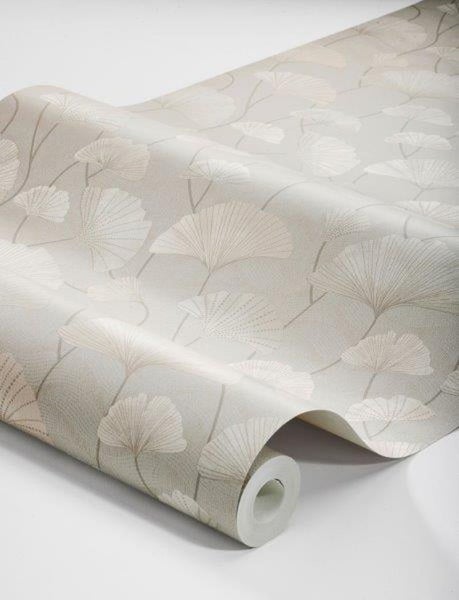 Borastapeter Tapete Ginkgoblätter Beige - 53 cm x 10.05 m - 660866