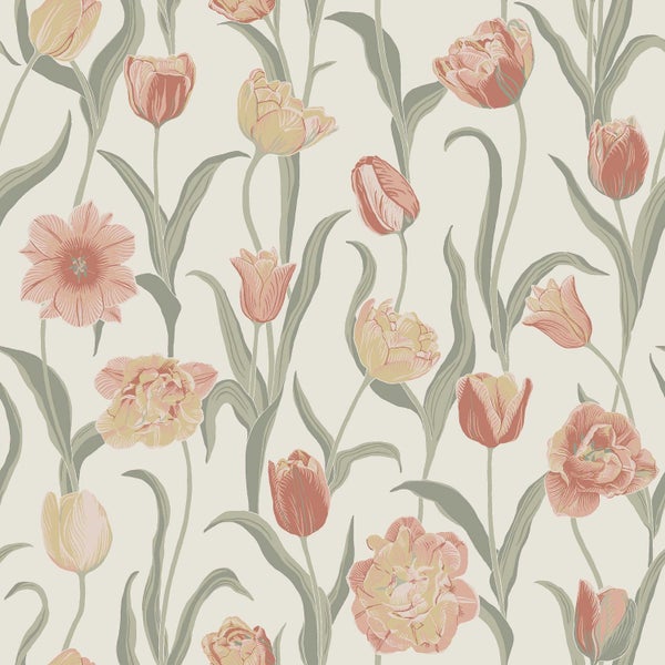 Borastapeter Tapete Blumen Terrakotta und Grün - 53 cm x 10.05 m - 662670