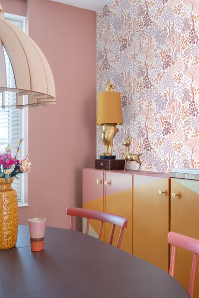 ESTAhome Tapete Bäumen und Blumen Lila und Orange - 50 x 900 cm - 131184