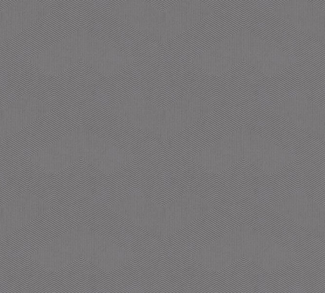 Nahaufnahme einer dunkelgrauen Wandtapete mit geometrischem Muster